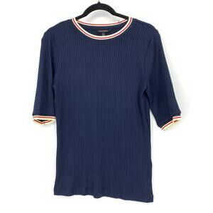 Banana Republic Short Sleeve Sweater Tee Womens Size M Navy Blue Ringer Collar